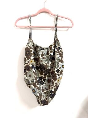 Sir. 1 Size Small Floral Scoop Neck One-Piece Swimsuit in Brown Sage